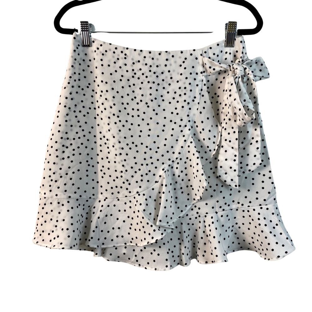Princess‎ Polly Polka Dot Ruffle Mini Skirt Wrap Tie White Black 6